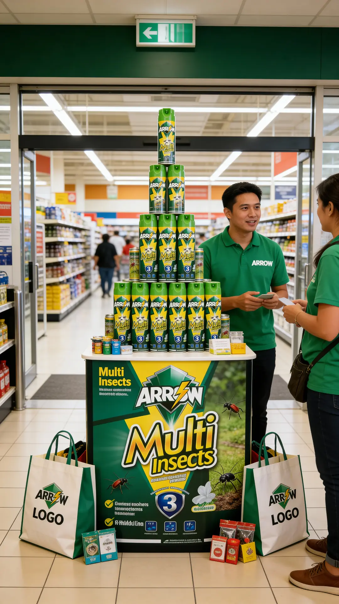 Promotional end cap with ARROW Multi Insects insecticide shelf display in store