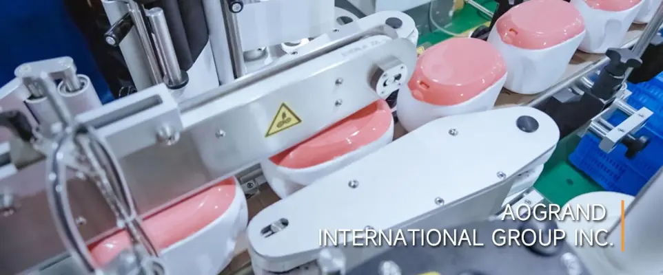 Liquid filling line for disinfectant and sanitizer bottles in AOGRAND OEM plant.