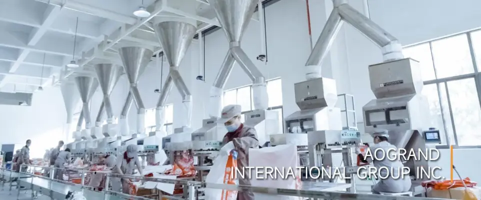 High-speed sachet packing machines for CLEACE detergents in AOGRAND Group workshop.