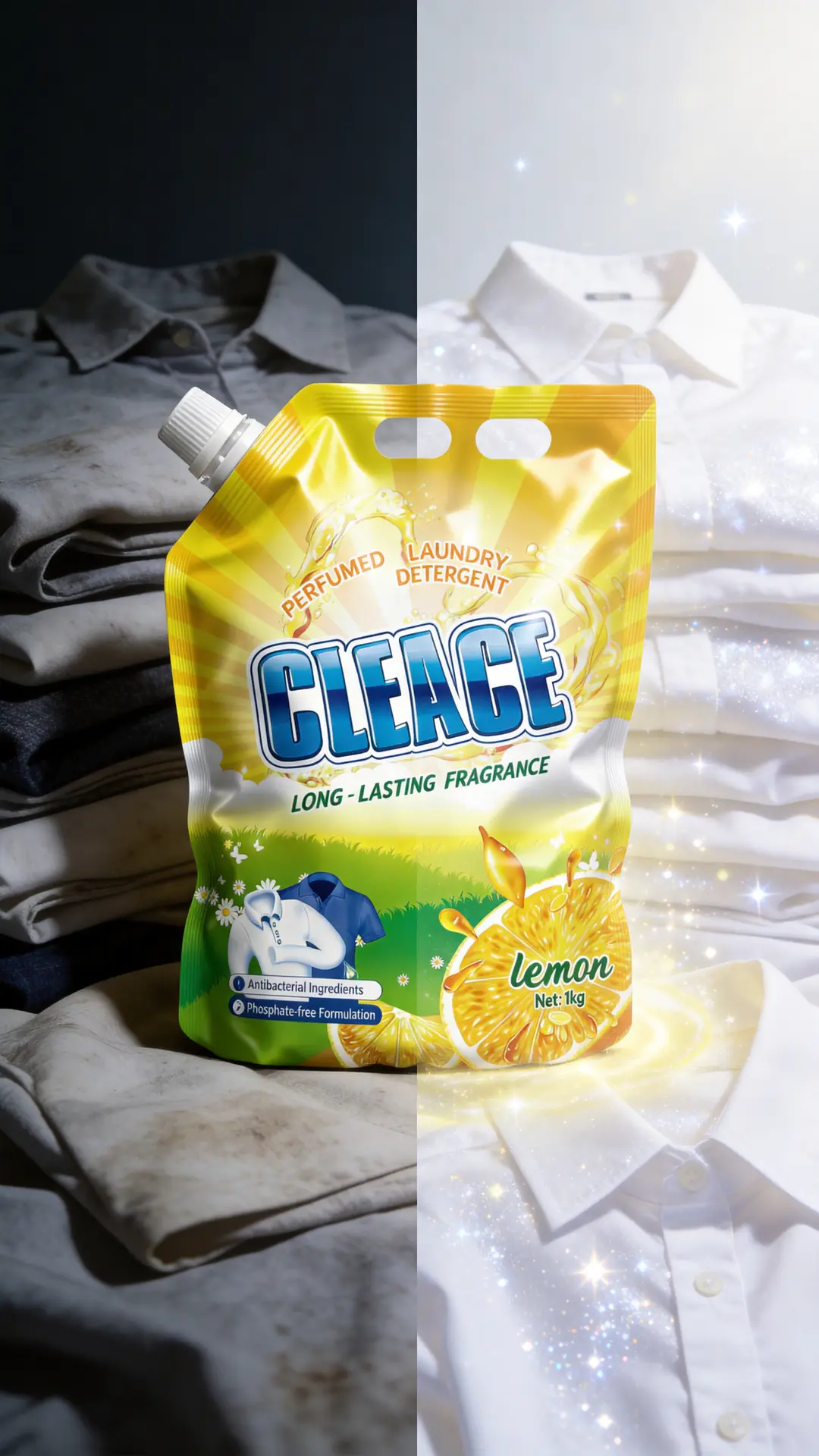 CLEACE 1kg lemon laundry detergent spouted pouch front view high resolution