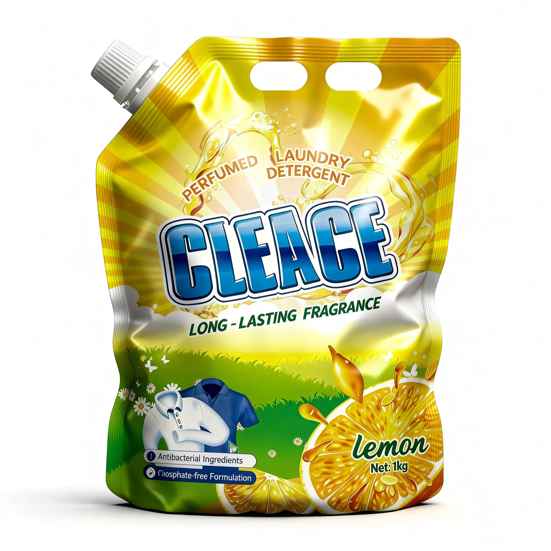CLEACE 1kg lemon laundry detergent spouted pouch front view high resolution