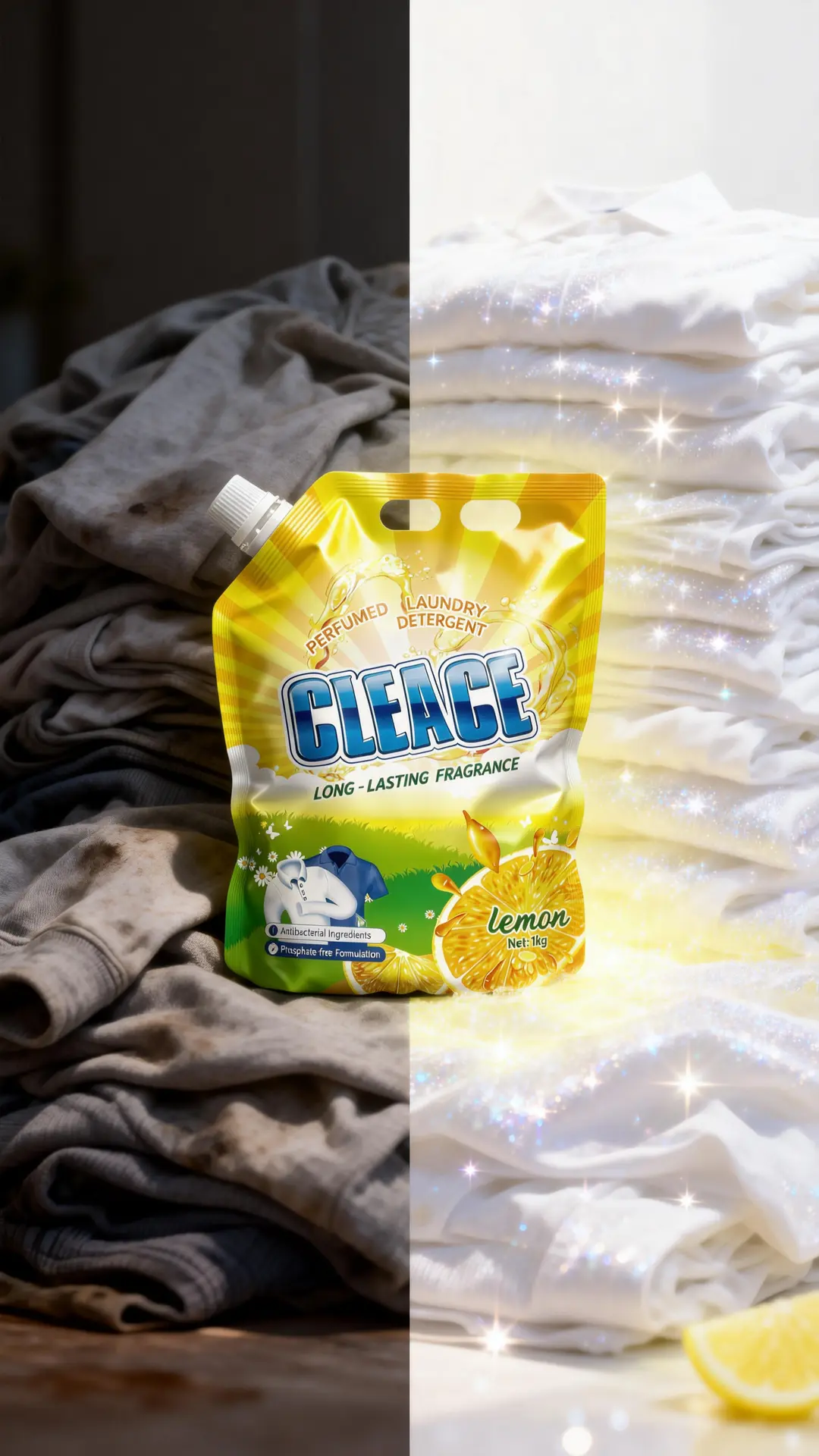 CLEACE 1kg lemon laundry detergent spouted pouch front view high resolution