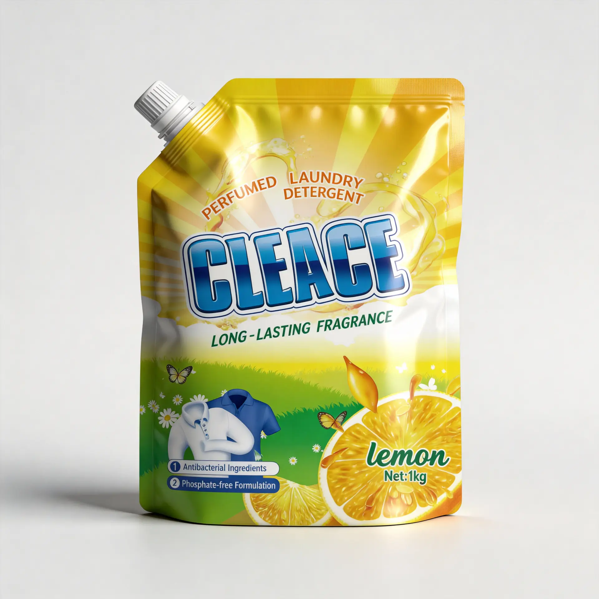 CLEACE 1kg lemon laundry detergent spouted pouch front view high resolution