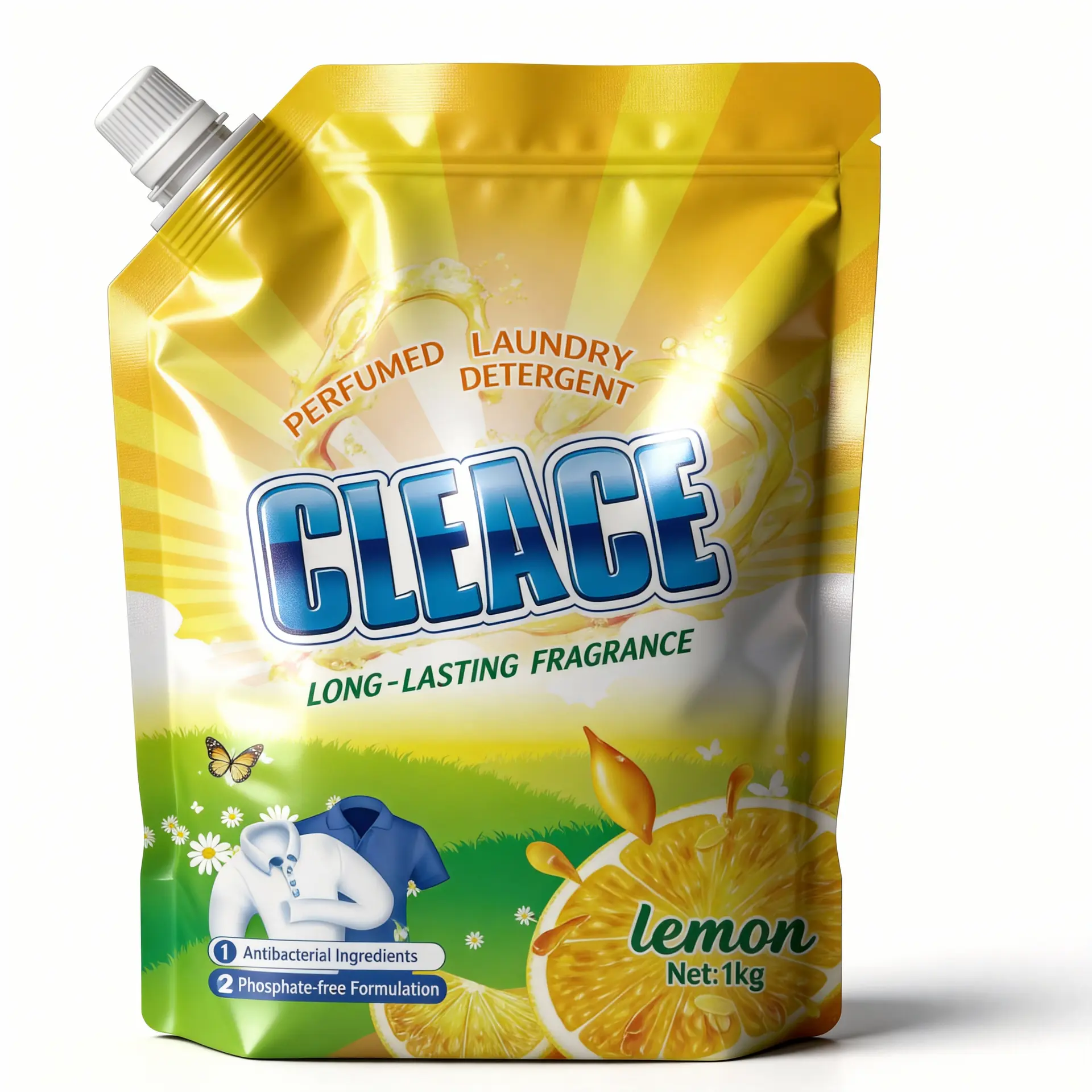 CLEACE 1kg lemon laundry detergent spouted pouch front view high resolution