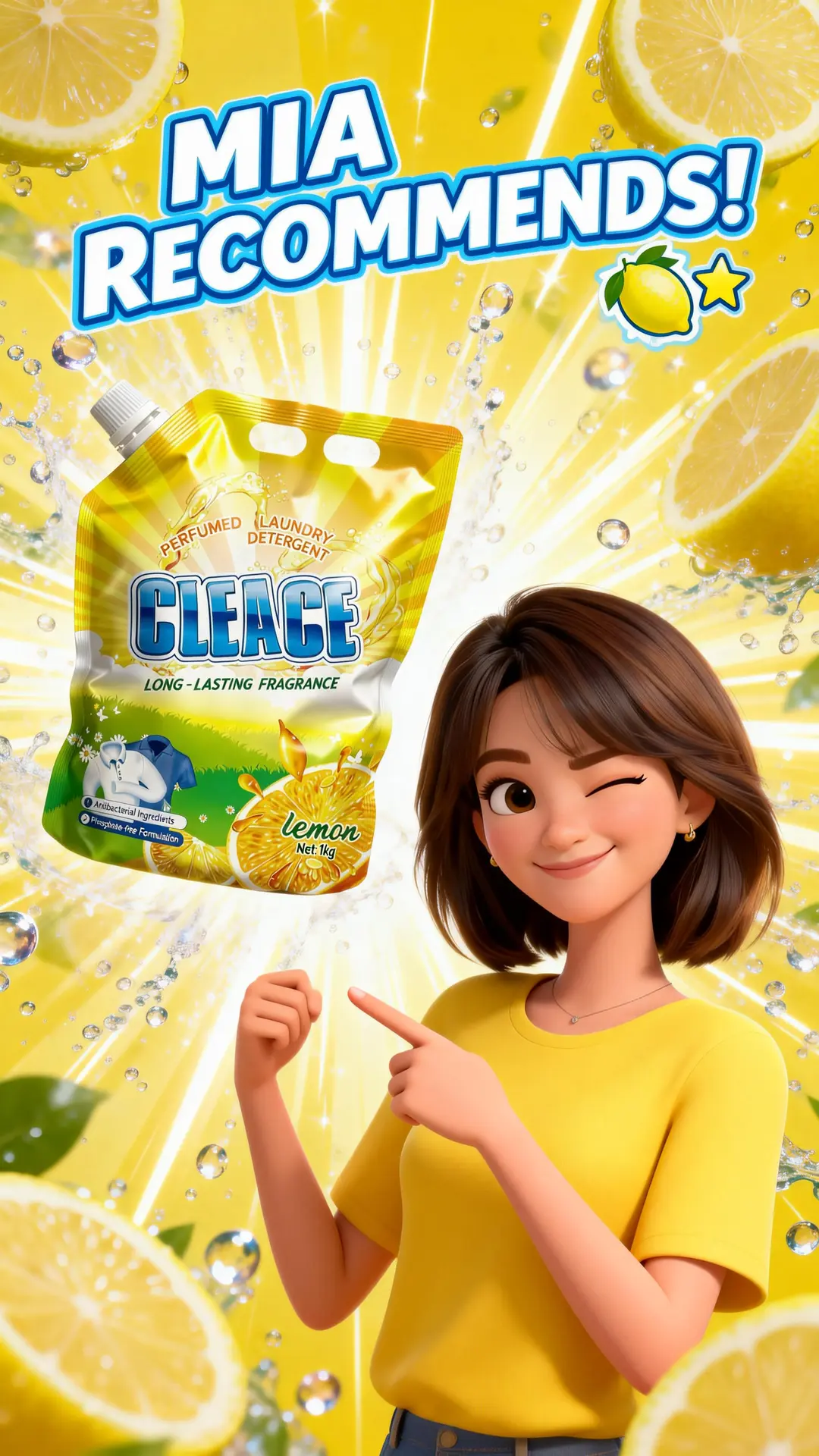 AoGrand digital avatar Mia recommending CLEACE detergent for distributors