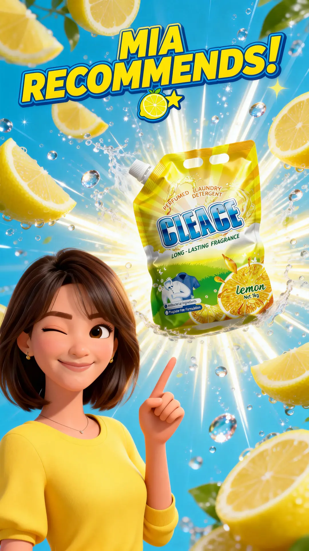 AoGrand digital avatar Mia recommending CLEACE detergent for distributors