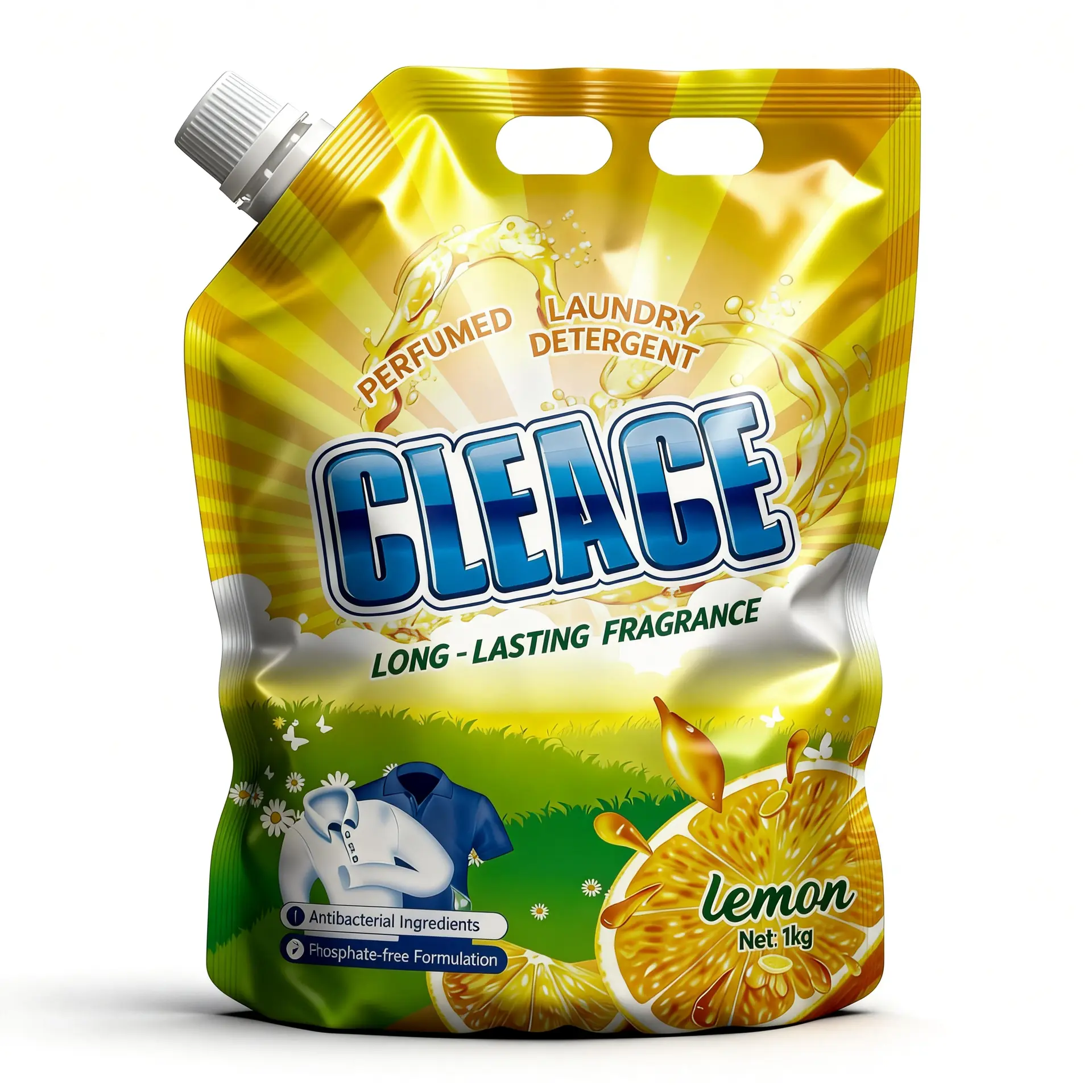CLEACE 1kg lemon laundry detergent spouted pouch front view high resolution