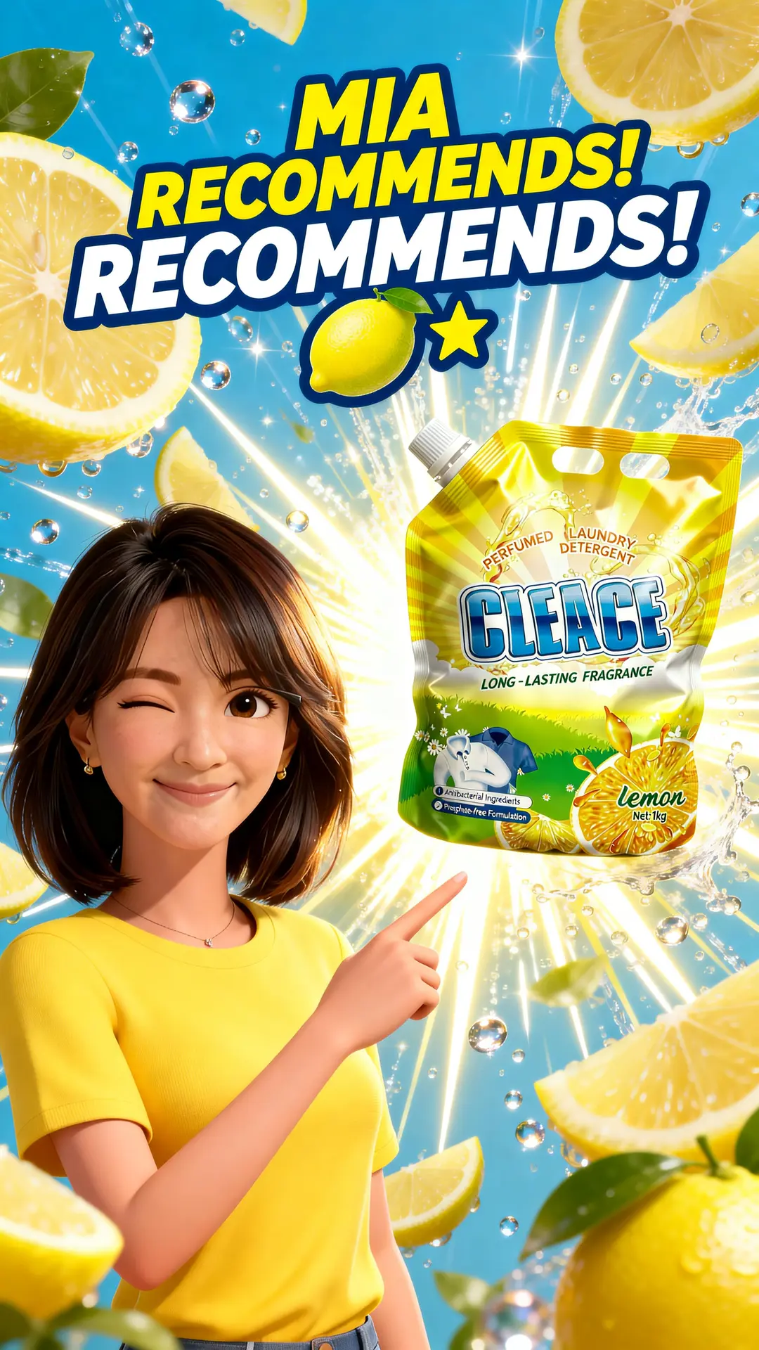 AoGrand digital avatar Mia recommending CLEACE detergent for distributors