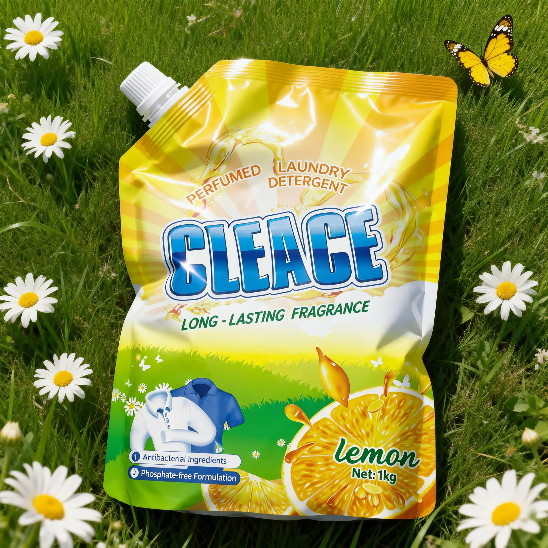 CLEACE 1kg lemon laundry detergent spouted pouch front view high resolution