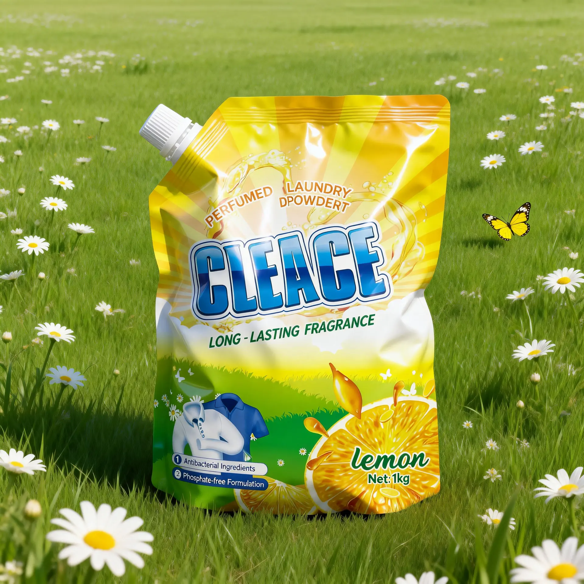 CLEACE 1kg lemon laundry detergent spouted pouch front view high resolution