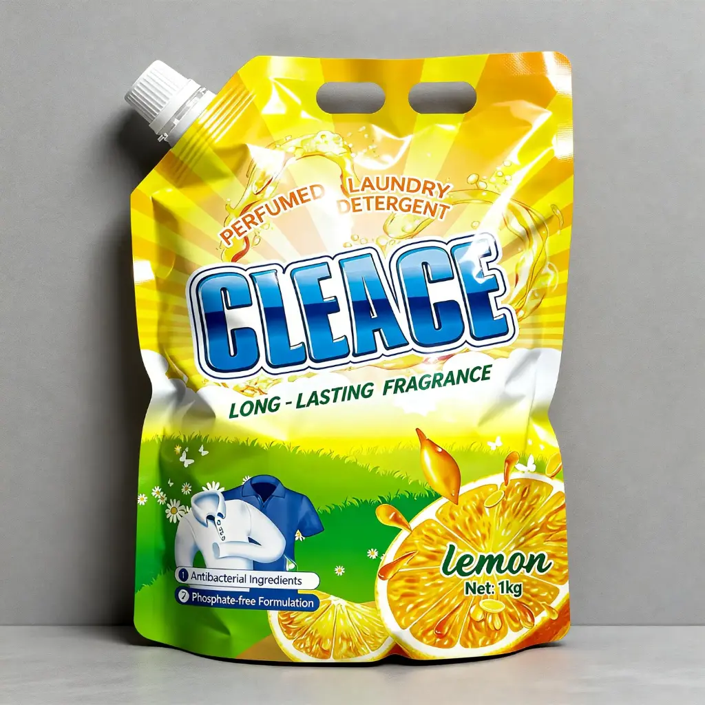 jimeng-2026-02-05-5889-一袋 CLEACE 洗衣粉 1kg 塑料袋包装，自立袋结构，顶部带白色旋盖，袋体....webp