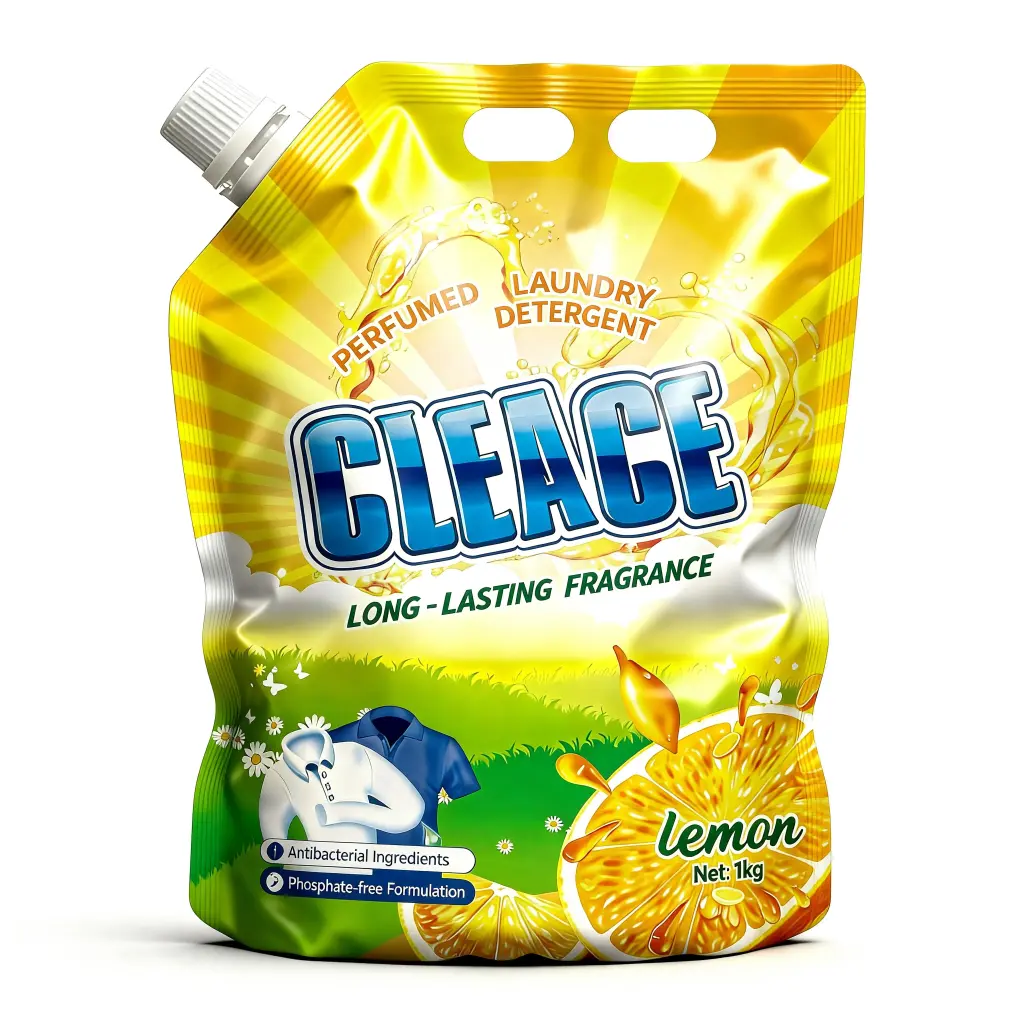 [WPP1000CL] CLEACE 1kg Lemon Laundry Detergent Spouted Pouch - High Active Matter, Phosphate-Free (Wholesale/OEM)